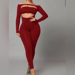 Off Shoulder Cut Out Front Unitard Jumpsuit Size Small (4) Used once